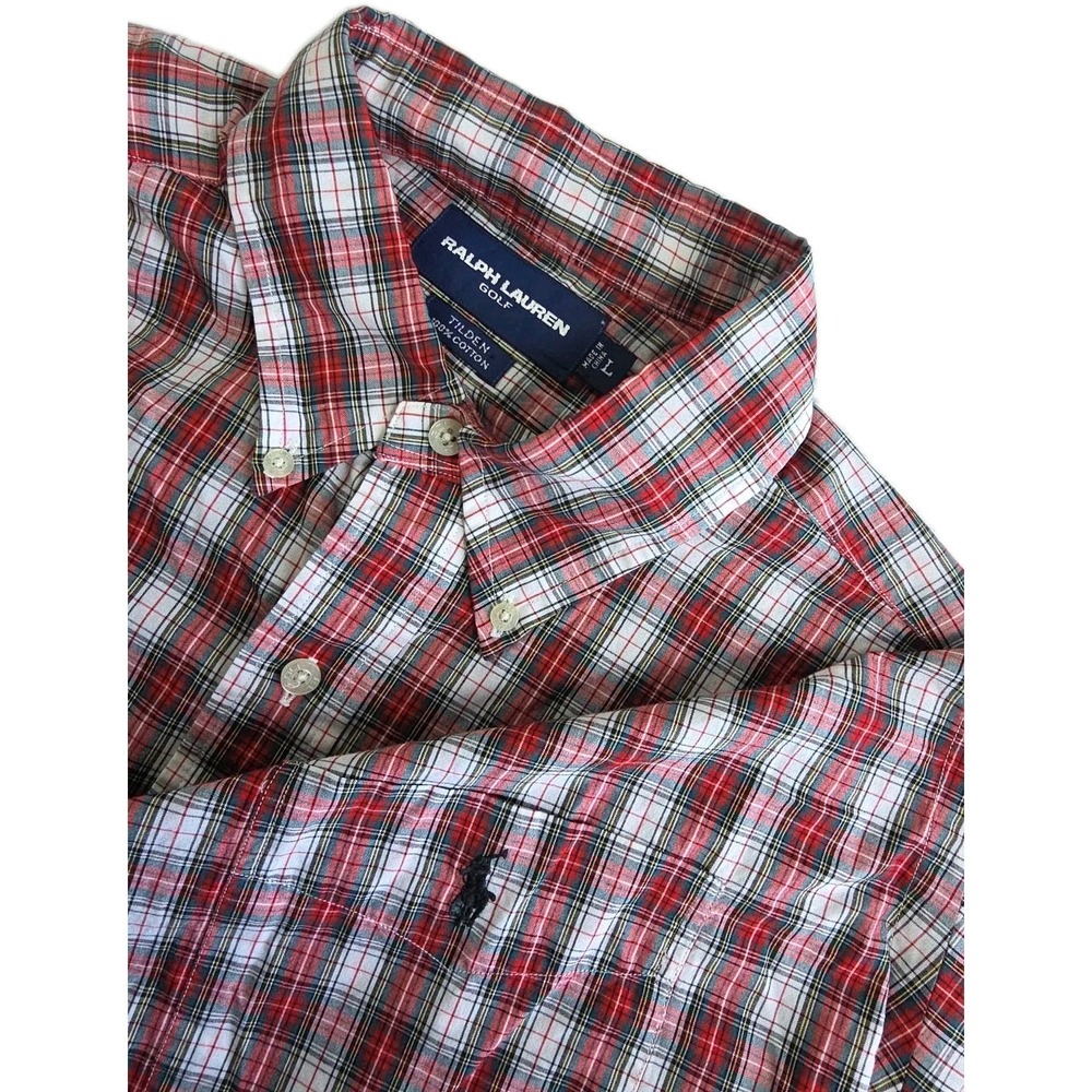 Polo Golf Ralph Lauren Shirt Mens Large Red Plaid Long Sleeve TILDEN Button Up